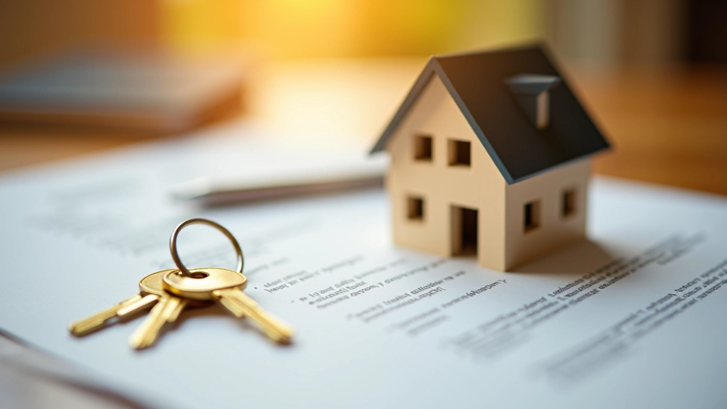 Clés dorées et contrat d'emprunt immobilier sur surface de bois
