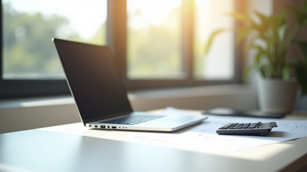 Bureau financier moderne avec documents d'épargne et calculatrice